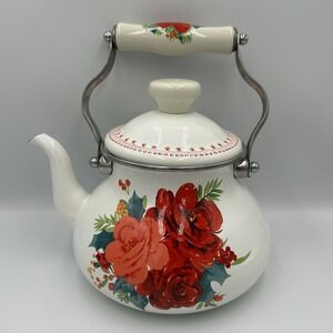 The Pioneer Woman‎ Cheerful Rose Pattern Enamel on Steel Tea Kettle Pot